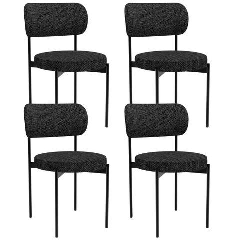 Kit 04 Cadeiras Estofadas para Sala de Jantar Louvre L02 Linho Chumbo - Lyam Decor