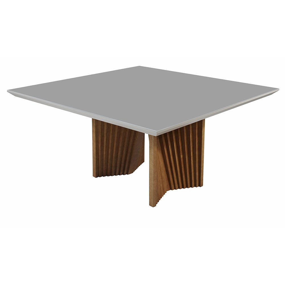 Mesa de Jantar Paolla 8 Lugares 150x150cm Madeira Maciça Tampo com Vidro - Off White/peroba