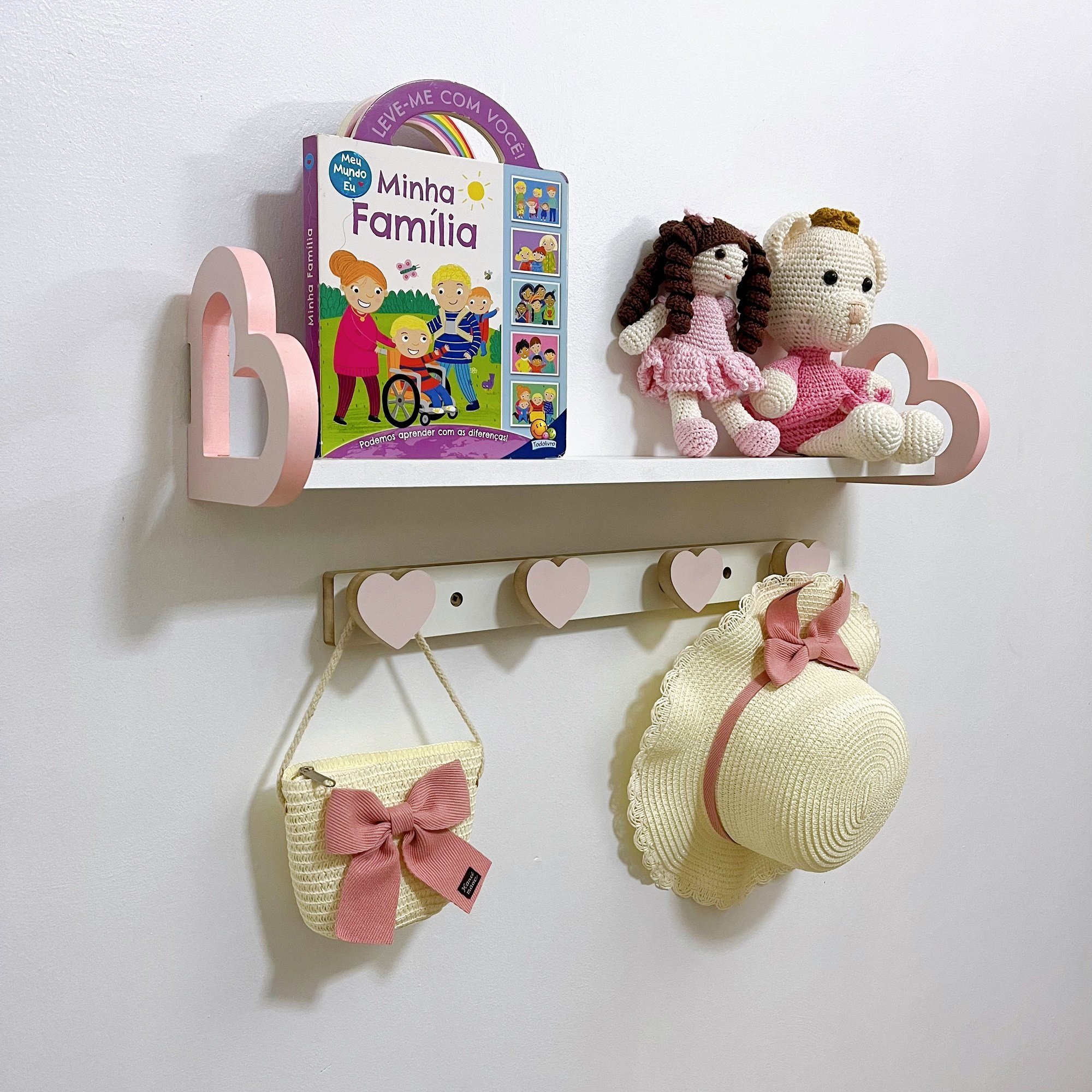 1 Prateleira Coração Rosa 60cm e 1 Cabideiro Formas Infantil:coração - 2