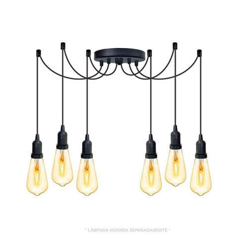Lustre Aranha com 6 Pendentes de 2 M + Soquetes