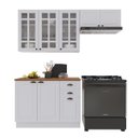 Ver imagem 2 de Cozinha Modulada 3 Peças Balcão com Tampo Armário Aéreo com Vidro 100% MDF com Rodapé Bari
