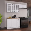 Ver imagem 1 de Cozinha Modulada 3 Peças Balcão com Tampo Armário Aéreo com Vidro 100% MDF com Rodapé Bari