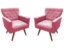 Ver imagem 1 de Kit 2 Poltronas Decorativa Aurora Suede Rosa Pés Madeira Mz Decor