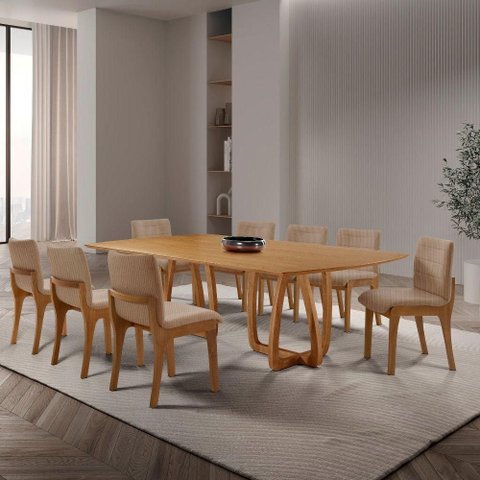 Sala de Jantar Flora 8 Lugares Cadeiras Bella Imbuia 220cm Mobillare