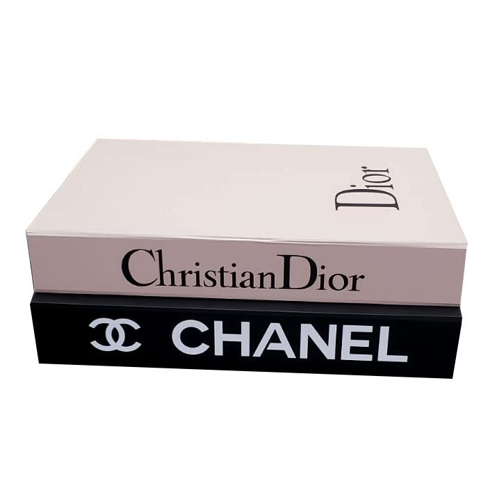 Kit 2 Caixas Livro Porta Objeto Decorativa Chanel Dior