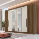 Ver imagem 1 de Guarda Roupa 6 Portas 2 Portas Ripadas Potente com Espelho 100% Mdf Brauna Off White - Móveis Europa