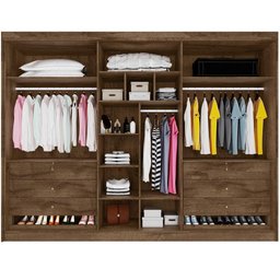Guarda Roupa 6 Portas 2 Portas Ripadas Potente com Espelho 100% Mdf Brauna Off White - Móveis Europa - 3