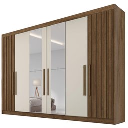 Guarda Roupa 6 Portas 2 Portas Ripadas Potente com Espelho 100% Mdf Brauna Off White - Móveis Europa - 2