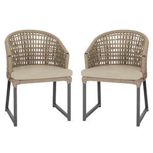 2 Cadeira Noronha Aluminio Micro Pintura Preta, Tr. Telinha Corda Nautica Rami, Estofado - Bege