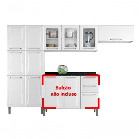 Cozinha Branca em Aço 3 Peças Tarsila com 3 Vidros Cozinha Completa Branca em Aço 3 Peças