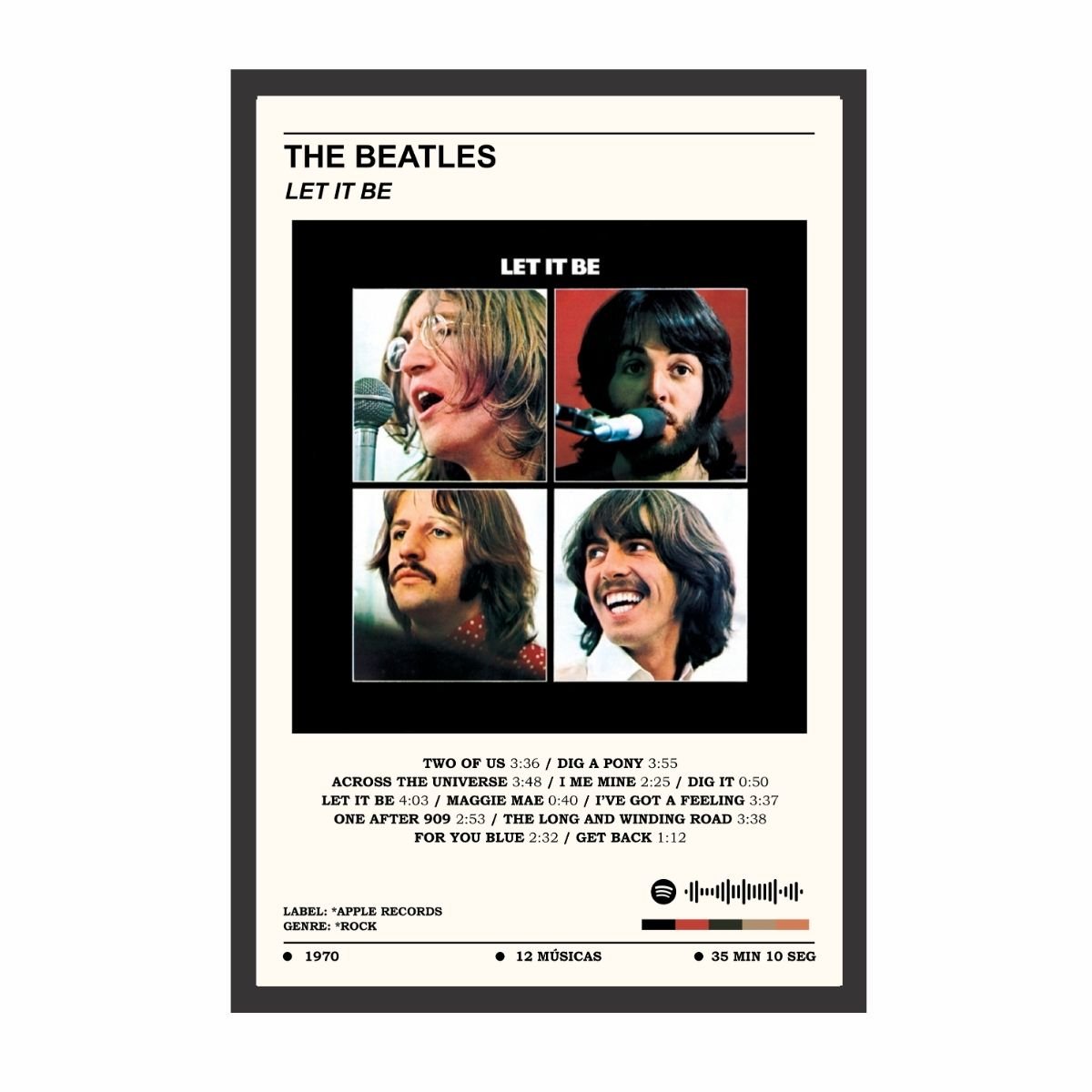 Quadro Decorativo Álbum The Beatles Música Spotify P/ Sala - Let It Be