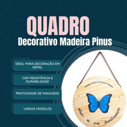 6 Unidades Quadro Decorativo Quarto Cozinha Madeira Temático Cor:BorboletaNatural - 3