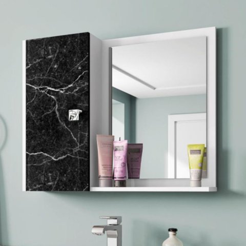 Espelheira com 1 Porta para Banheiro Macau Branco Nero