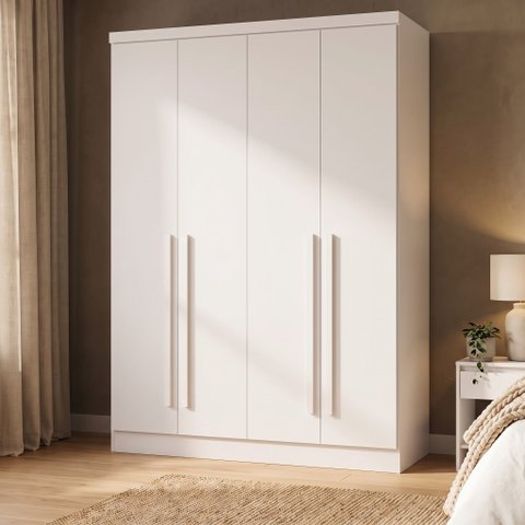 Guarda-Roupa Casal Modulado 4 Portas 3 Gavetas 100% MDF Cairo Branco/Neve
