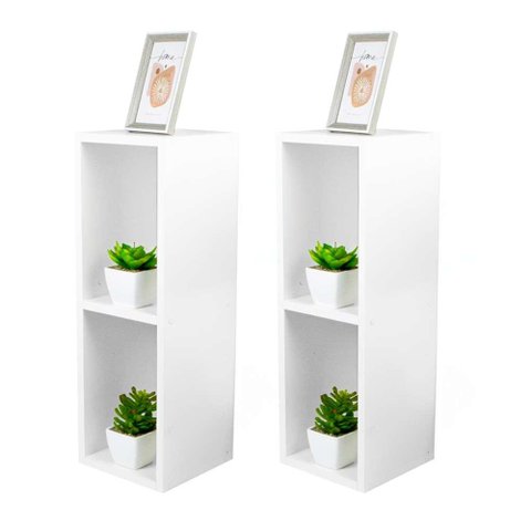 Conjunto Mesa de Cabeceira Pequena 20x20x60cm Diamante Branco Quarto Sala