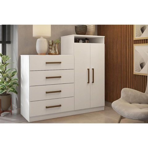 Cômoda Casal Áurea C- 2 Portas e 4 Gavetas Branco - Demóbile