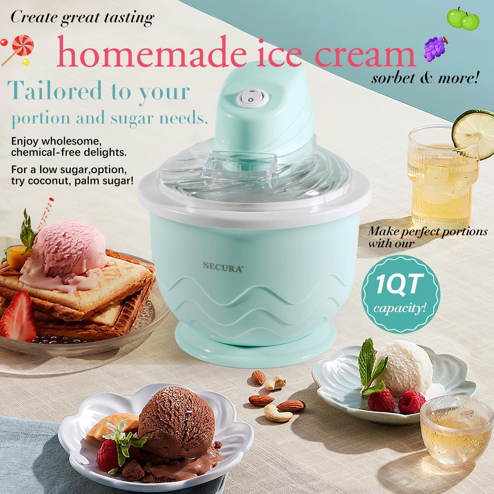 Secura Máquina de Sorvete 1qt para Sorvete, Gelato e Frozen Yogurt (verde) - 2