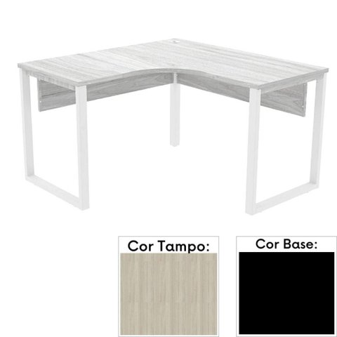 Mesa de Escritório em L Pé Tubular Pe25 em MDP 125 x 125 x 60cm Nogueira Casablanca e Base Preta