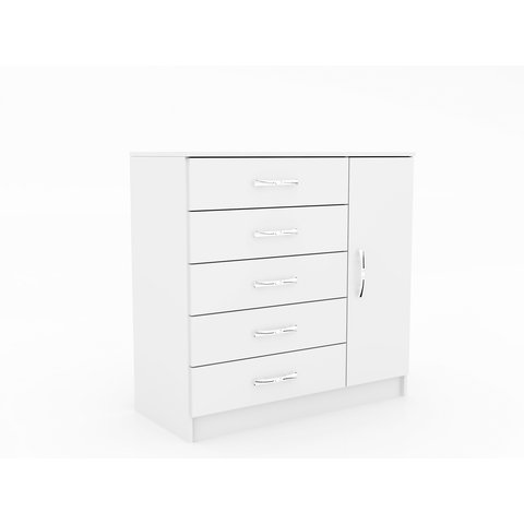 Cômoda 5 Gavetas 1 Porta Armazenamento Compacta Multiuso Moderna Organizadora Quarto Cor Branco