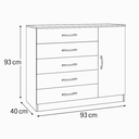 Ver imagem 4 de Cômoda 5 Gavetas 1 Porta Armazenamento Compacta Multiuso Moderna Organizadora Quarto Cor Branco