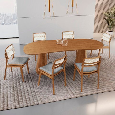 Conjunto Sala de Jantar Mesa Noronha 180cm Tampo Laminado Organico e 6 Cadeiras Eva Premium