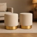 Ver imagem 1 de 1KIT PUFF COM RODAPE DOURADO OFF WHITE / PALHA VELUDO