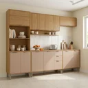 Ver imagem 1 de Cozinha Compacta Modulada 5 Peças 270cm 11 Portas e 2 Gavetas Colors Marrom Freijó/Pinole
