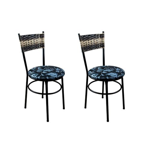 2 Cadeiras Pretas para Cozinha Viena Cappuccino Premium:Floral Preto
