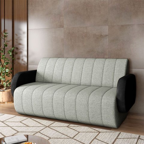 Sofá Decorativo Living Sala de Estar Bornéu 148cm Pés de Madeira Pu/linho Preto/cinza G33 - Gran Bel