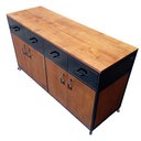 Ver imagem 4 de Buffet Industrial com 4 Gavetas e 4 Portas - Ferro e Madeira - Cores Preto e Castanheira