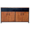 Ver imagem 1 de Buffet Industrial com 4 Gavetas e 4 Portas - Ferro e Madeira - Cores Preto e Castanheira