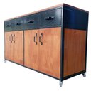 Ver imagem 6 de Buffet Industrial com 4 Gavetas e 4 Portas - Ferro e Madeira - Cores Preto e Castanheira