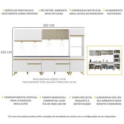 Cozinha Completa 5 peças com Leds MP2014 Veneza Up Multimóveis Branca - 4