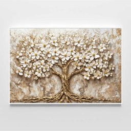 Quadro Decorativo Árvore da Vida Flores Brancas Fundo com Textura Sala Quarto Casa Escritório - 3
