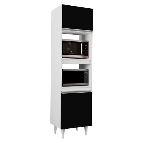 Paneleiro Torre Quente para Cozinha 02 Portas Ruth Branco e Preto 56 cm - D’Rossi