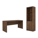 Ver imagem 1 de Escritório com Mesa para Computador Simples Gavetas e Armário C/ Prateleiras 2 Portas Nogal - Fdecor