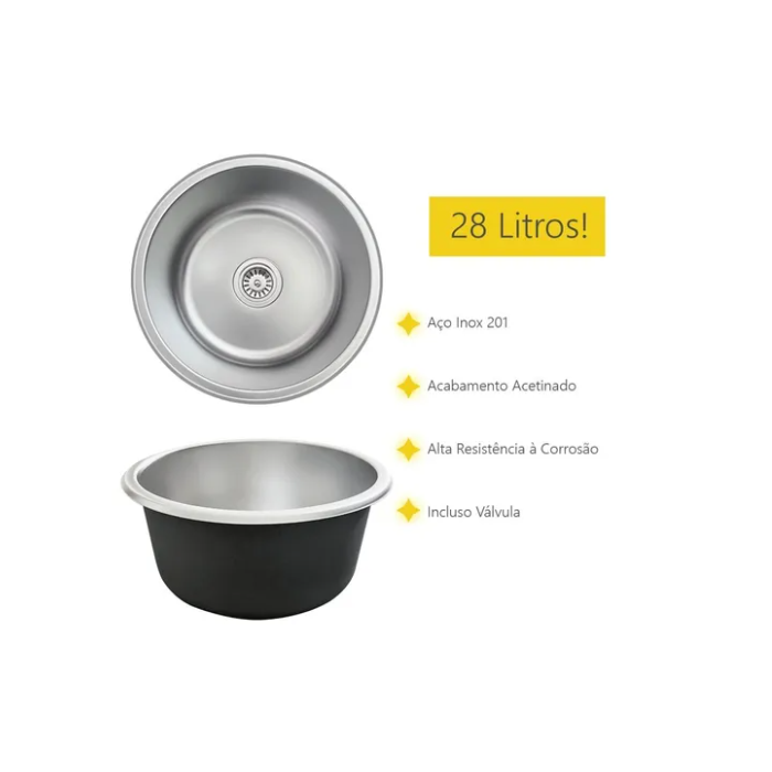 Cuba Aço Inox Gourmet Redonda Luxo 42x42x20cm Acessório - Brinovar - 5