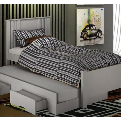 Cama Solteiro Milano com Auxiliar Branco - Leifer