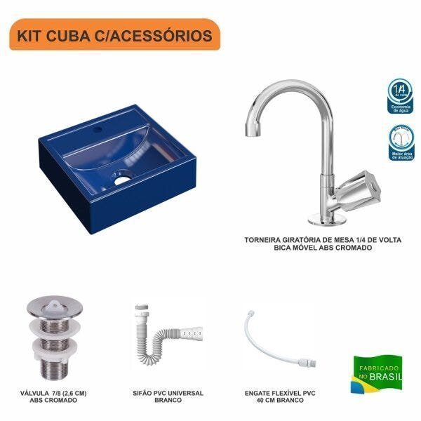 Kit Cuba Q32 com Torneira C50 e Válvula ABS, Sifão PVC e Flexível Compace - 3