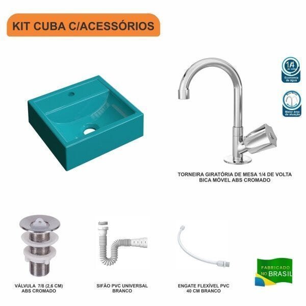 Kit Cuba Q32 com Torneira C50 e Válvula ABS, Sifão PVC e Flexível Compace - 3