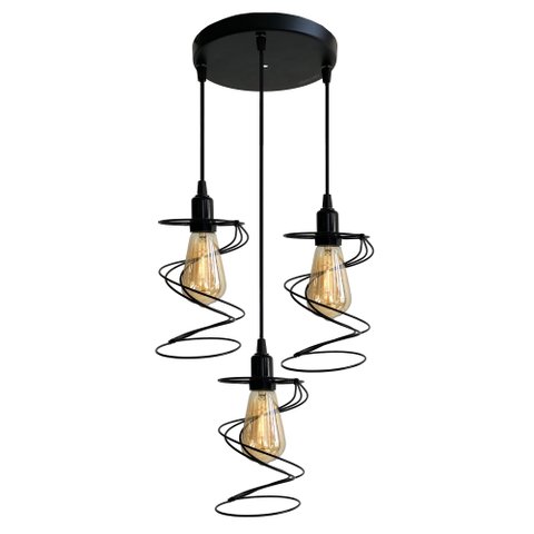 Trio Aramado Mola Poptem Canopla Múltipla Redonda Preto Lustre Luminária Iluminação Sala Quarto Ilum