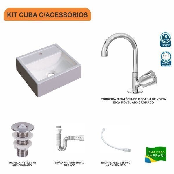 Kit Cuba Q32 com Torneira C50 e Válvula ABS, Sifão PVC e Flexível Compace - 3