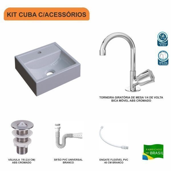 Kit Cuba Q32 com Torneira C50 e Válvula ABS, Sifão PVC e Flexível Compace - 3