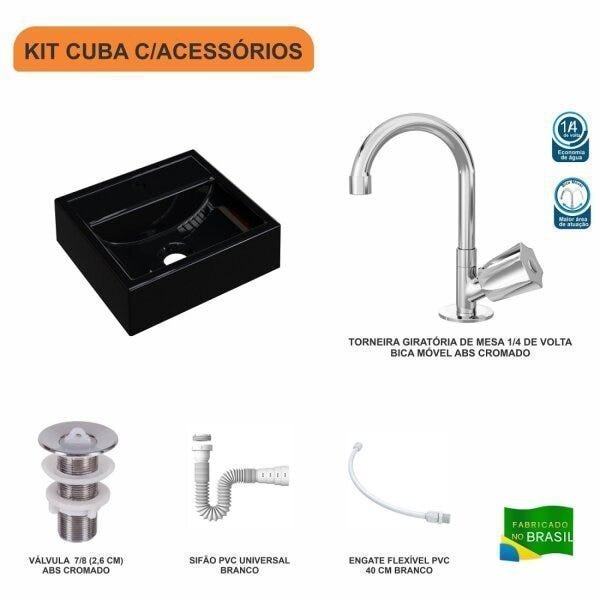 Kit Cuba Q32 com Torneira C50 e Válvula ABS, Sifão PVC e Flexível Compace - 3