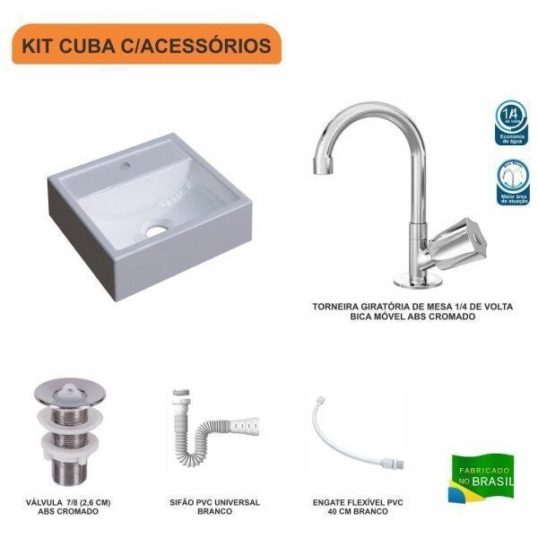 Kit Cuba Q32 com Torneira C50 e Válvula ABS, Sifão PVC e Flexível Compace - 3