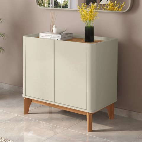 Buffet Aparador Flip 0,90 2 Portas Sala - 3 Cores:off White-cinamomo
