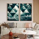 Ver imagem 1 de Quadro Decorativo Oceano Nas Formas Geométricas em 2 Telas Canvas Tacolado Moldura Flutuante 4,5cm M