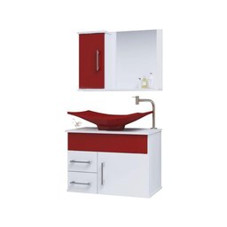 Conjunto Gabinete Inferior e Superior Banheiro 2 Gavetas 1 Porta Turin - Vinho - com Cuba Vinho - - 2