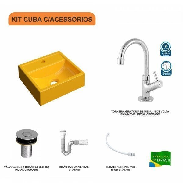 Kit Cuba Q32 com Torneira 1198 Metal e Válvula Click 1"B + Sifão PVC e Flexível Compace - 3