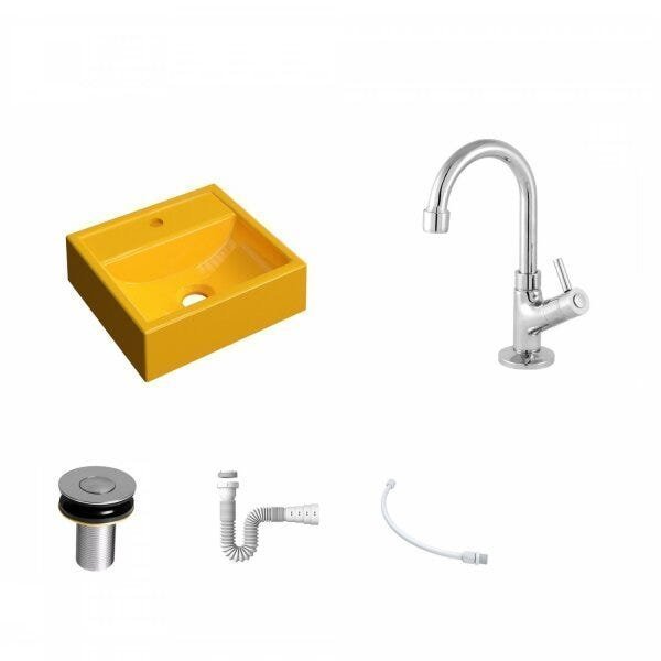 Kit Cuba Q32 com Torneira 1198 Metal e Válvula Click 1"B + Sifão PVC e Flexível Compace - 2